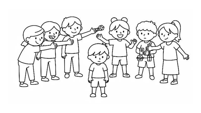 A group of children together while one child stands apart