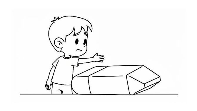 A child looking at a crumpled or incorrect piece of work