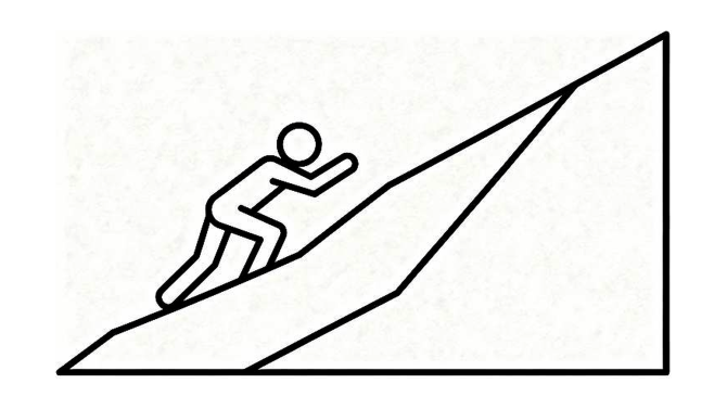 A figure pushing a heavy object up a steep slope