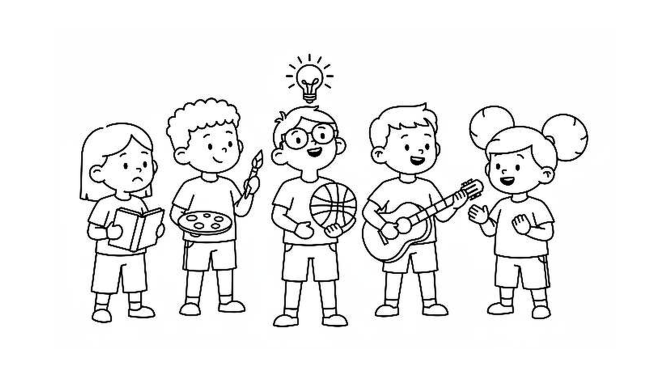 A group of children showing different talents and strengths